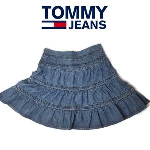 Tommy jeans size 9 tiered ruffle denim jean skirt